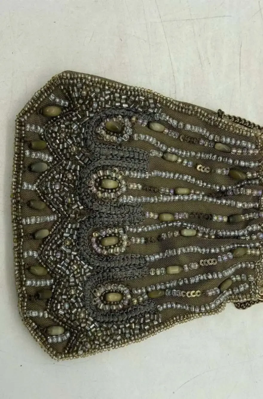 Vintage Olive Green Beaded Clutch